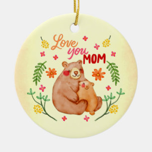 Décoration En Céramique Love You Mom - Mama Bear and Cub Fête des mères