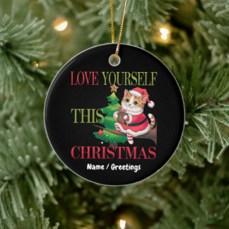 Décoration En Céramique  Love Yourself This Christmas Cute Cat Holiday 