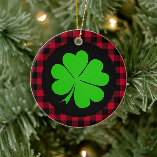 Décoration En Céramique Lucky Clover charme, Shamrock, buffle rouge plaid (Arbre)