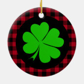 Décoration En Céramique Lucky Clover charme, Shamrock, buffle rouge plaid (Dos)