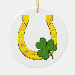 Décoration En Céramique Lucky Golden Horseshoe avec Shamrock en blanc