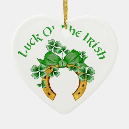 Décoration En Céramique Lucky Irish Horseshoe et Shamrock (Devant)
