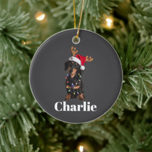 Décoration En Céramique Lumières de Noël pour chien teckel personnalisées
