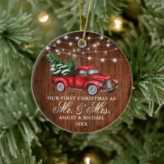 Décoration En Céramique Lumières en bois de camion vintage M. Mme Christma