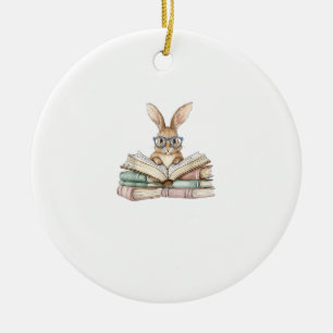 Décoration En Céramique Lunettes de lapin de lecture mignonnes Livres Lect