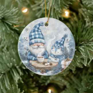 Décoration En Céramique Lutin de Noël Bleu