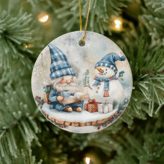 Décoration En Céramique Lutin de Noël Bleu