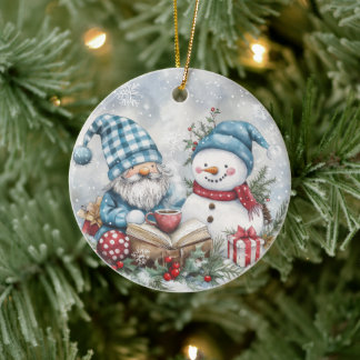 Décoration En Céramique Lutin de Noël Bleu