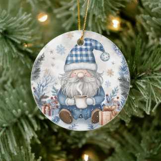 Décoration En Céramique Lutin de Noël Bleu