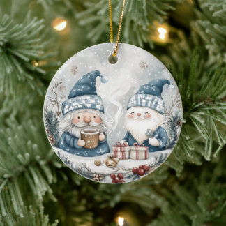 Décoration En Céramique Lutin de Noël Bleu