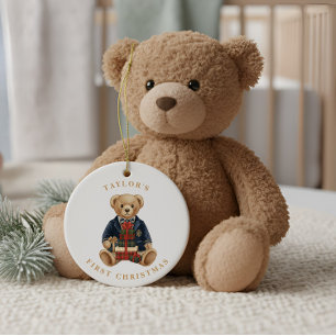 Décoration En Céramique Luxe Préparé Plaid Teddy Bear 1er Noël
