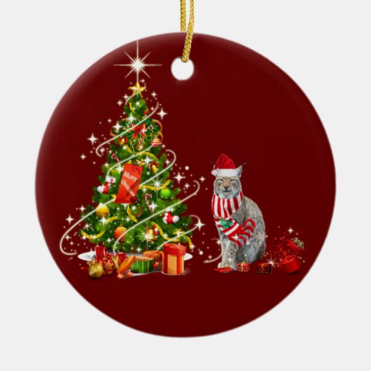 Décoration En Céramique Lynx Avec Scafts Casquettes Noël (Devant)