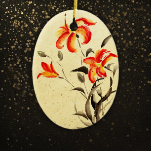 Décoration En Céramique Lys de tigre - rouge