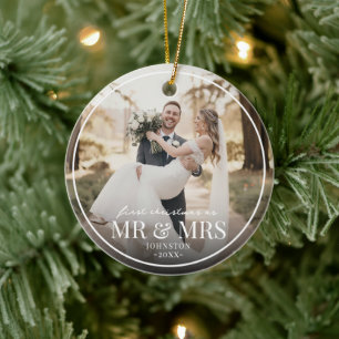 Décoration En Céramique M & Mme Premier Noël Personnalisé avec Photo 