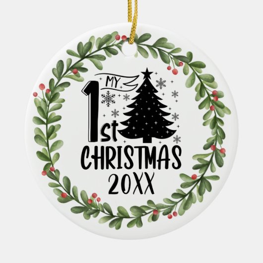 Décoration En Céramique Ma 1ère couronne d'aquarelle de Noël (Devant)