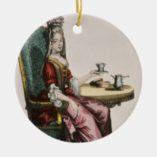 Décoration En Céramique Madame Taking Coffee, plat de mode, c.1695