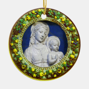 Décoration En Céramique MADONNA AVEC ENFANT Bleu Rond Sapphire Orne en cé