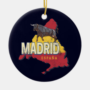 Décoration En Céramique Madrid Espagne Rétro Carte Région Vintage Bull