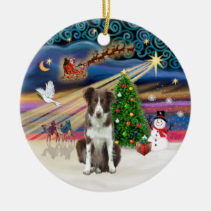 Décoration En Céramique Magie de Noël - Border Collie (marron-blanc)
