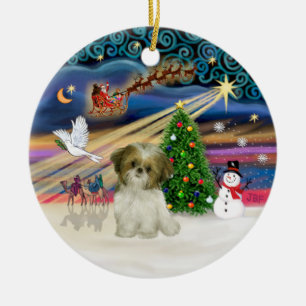 Décoration En Céramique Magie de Noël - Chih Tzu Puppy (brun-blanc)