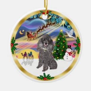 Décoration En Céramique Magie de Noël - Poodle de jouet d'argent