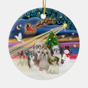 Décoration En Céramique Magie de Noël - Shih Tzus (CINQ)