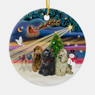 Décoration En Céramique Magie de Noël - Spaniels Cocker (trois)