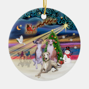 Décoration En Céramique Magie de Noël - Trois Lévriers Whippet