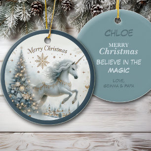 Décoration En Céramique Magique petite-fille licorne blanche Noël