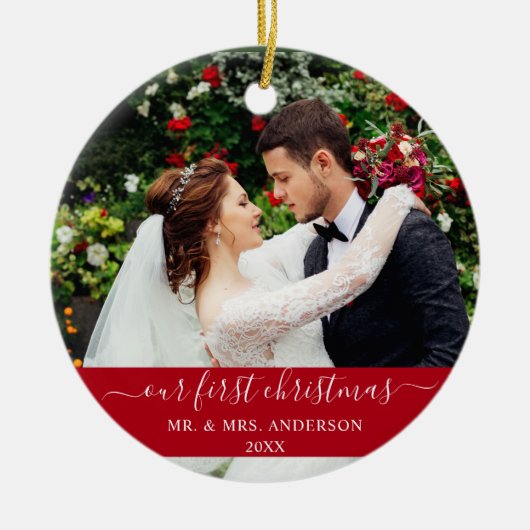 Décoration En Céramique Magnifique Script Notre Premier Noël Rouge (Devant)