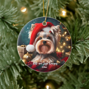 Décoration En Céramique Magnifique Yorkshire Terrier avec chapeau de Père