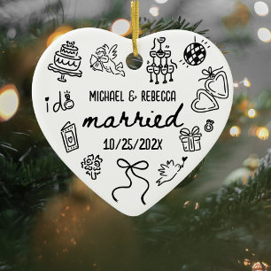 Décoration En Céramique Main Whimsical Tirée Nouvelle mariée Premier Noël