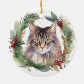 Décoration En Céramique Maine Coon Chat Noël Wreath Festive Kitten (Dos)