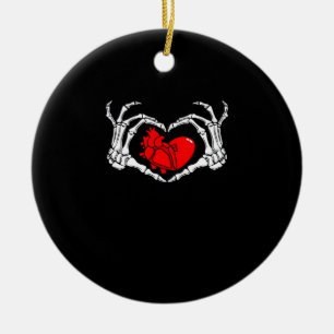 Décoration En Céramique Mains De Squelette Effrayant Et Coeur Rouge Déplai