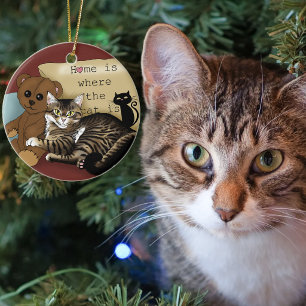 Décoration En Céramique Maison de chat tabby fantaisiste bordeaux cosy