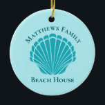 Décoration En Céramique Maison de plage personnalisée Aqua Seashell Famill<br><div class="desc">Joli aqua seashell monogram plage maison de Noël ornement pour une location de vacances île ou une maison de vacances tropicale. Personnalisez ce joli monogramme présent pour votre famille pour commémorer des vacances d'été.</div>