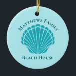 Décoration En Céramique Maison de plage personnalisée Aqua Seashell Famill<br><div class="desc">Joli aqua seashell monogram plage maison de Noël ornement pour une location de vacances île ou une maison de vacances tropicale. Personnalisez ce joli monogramme présent pour votre famille pour commémorer des vacances d'été.</div>