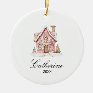 Décoration En Céramique Maison en pain d'épices rose Noël Nom personnalisé