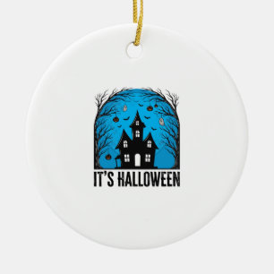 Décoration En Céramique Maison Hantée Halloween Lune Gravure Vintage Dés