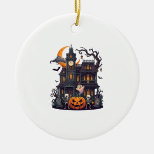 Décoration En Céramique Maison Hantée Halloween Squelettes Citrouille Fant