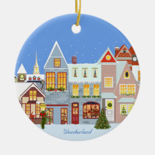 Décoration En Céramique Maisons de ville de Noël sous un ciel bleu