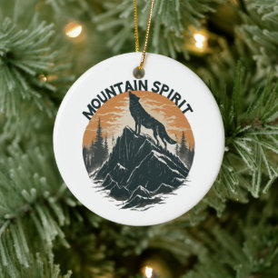 Décoration En Céramique Majesté de loup de montagne hurlant sur le pic