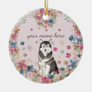 Décoration En Céramique Malamute d'Alaska Fleur cercle cadre Chien