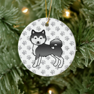 Décoration En Céramique Malamute d'Alaska noir et blanc Chien de dessin an