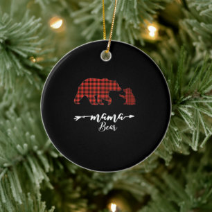 Décoration En Céramique mama Bear 1 Cub rouge plaid maman pyjama de Noël