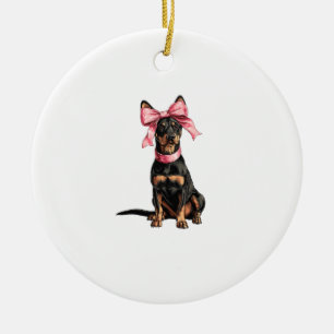 Décoration En Céramique Maman Chien Doberman Fille Rose Ruban Coquette