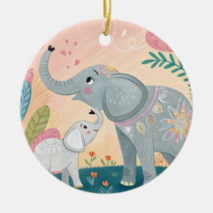 Décoration En Céramique Maman éléphant et bébé