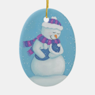 Décoration En Céramique Maman en neige et bébé en neige