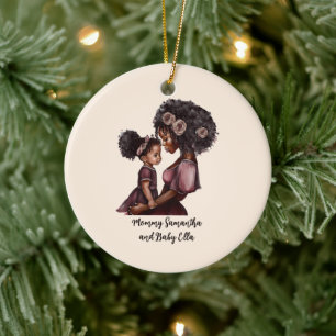 Décoration En Céramique Maman et fille noire personnalisée (1)