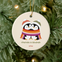 Manchots lesbiens de Noël personnalisés et cosy